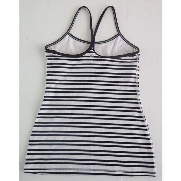 Lululemon Women's Sz 6 Black & White Striped Power Y Tank Top - Picture 2 of 4
